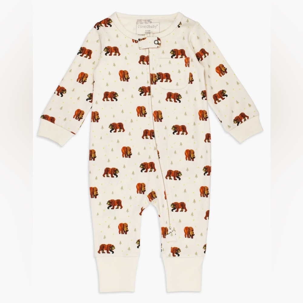 Loved Baby Brown Bear Organic Footless Zipper Romper in 9-12 Months